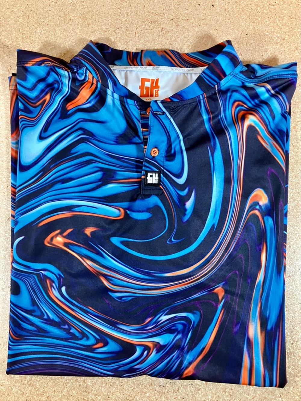 Greater Half Shirt Mens 4XL Blue Tie Dye Swirl GH Performance Stretch Golf Polo